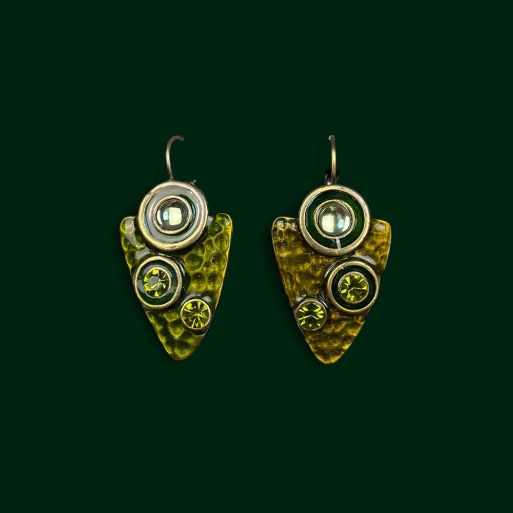 Green Funky Retro Drop Earrings